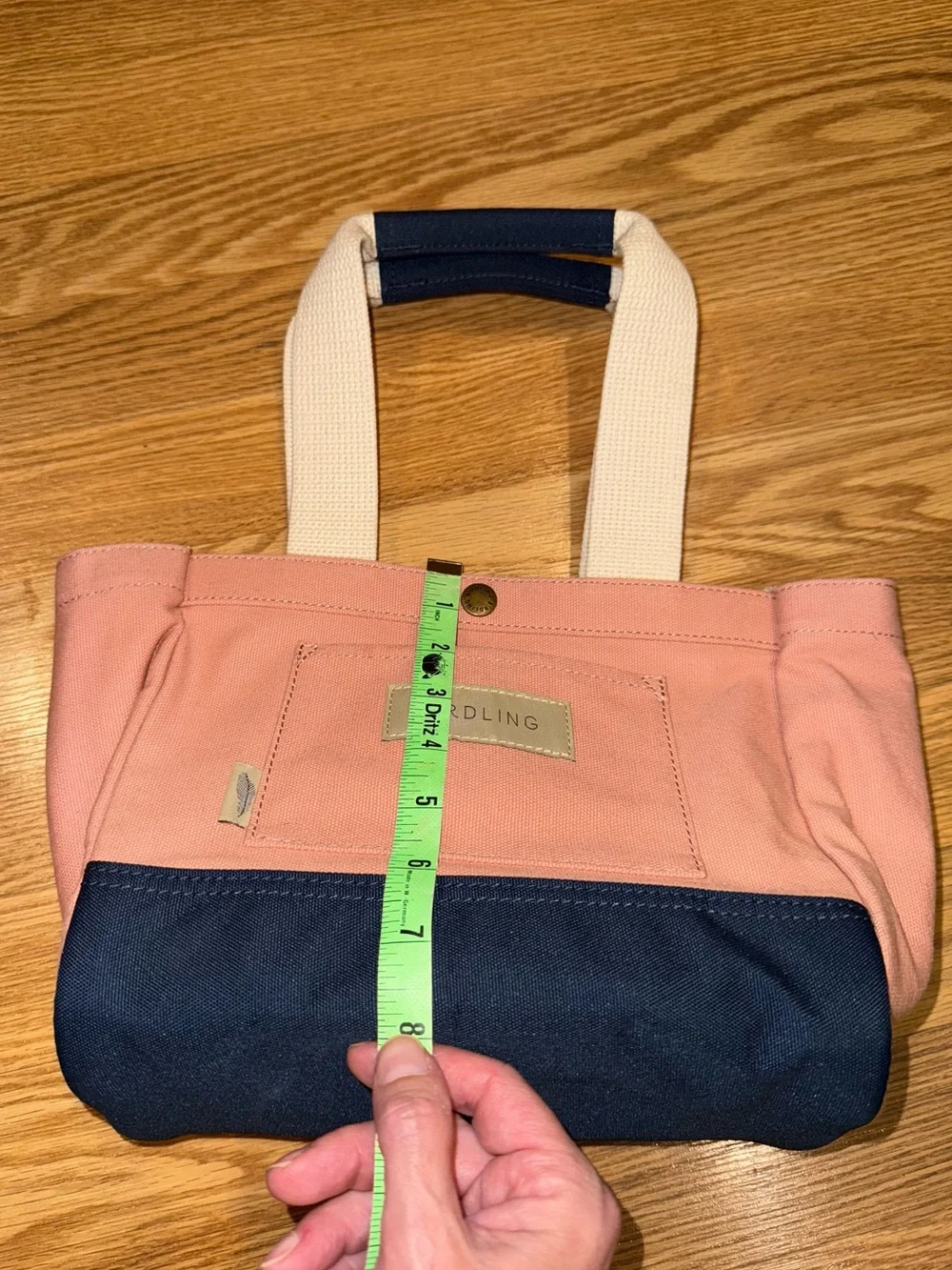 Birdling pink and navy color-blocked canvas mini tote